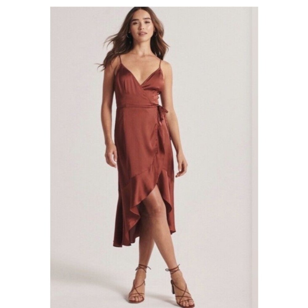 Abercrombie & Fitch Wrap Tie Dress NWT High Low Ruffle Terracotta SMALL